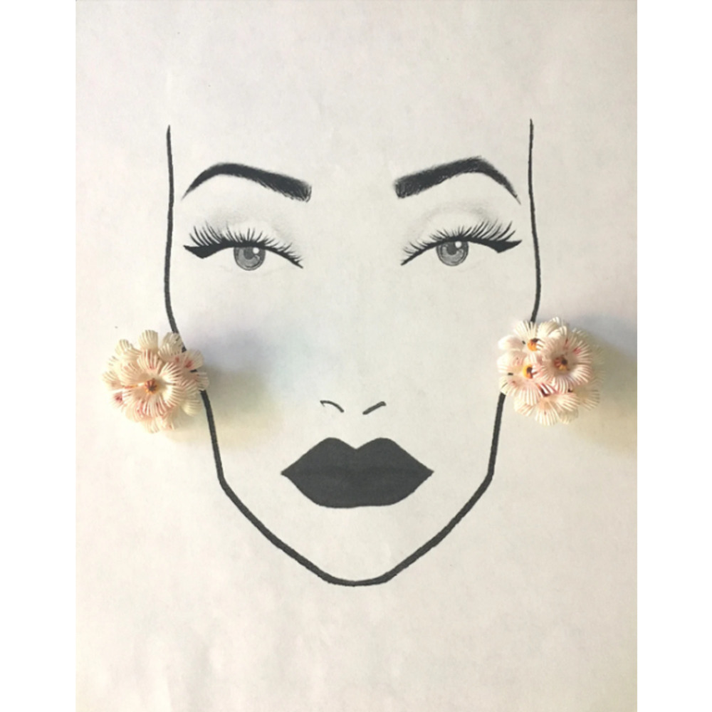 Vintage PINK & White FLOWER Clip On Earrings - Tropical Clip Earrings